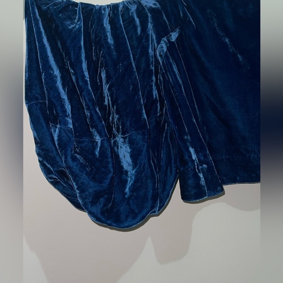 Mare Mare Free People Boho  Velvet Blue Off Shoulder Pudd Sleeve Top - Picture 6 of 6